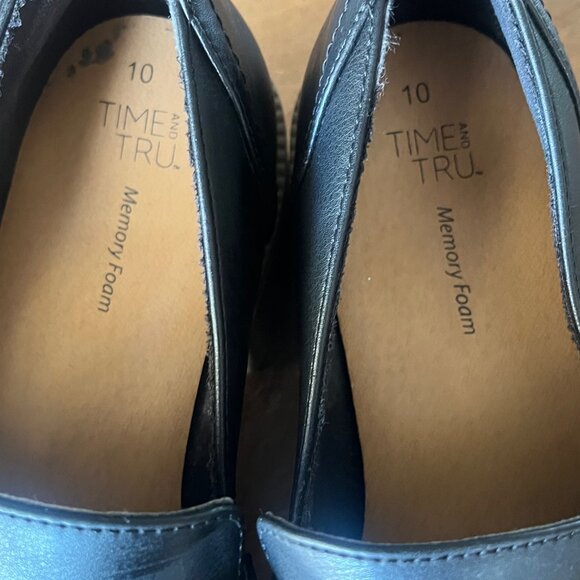 Women’s Time And Tru Memory Foam Platform Loafers Black & Tan Size 10 - Picture 3 of 10